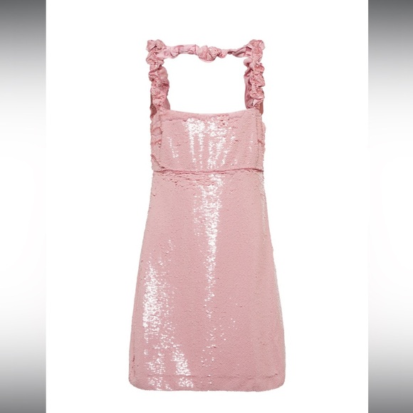 Ganni Dresses & Skirts - GANNI NWT pink mini party sequins dress with ruffle straps- size EU 46- US 14/16